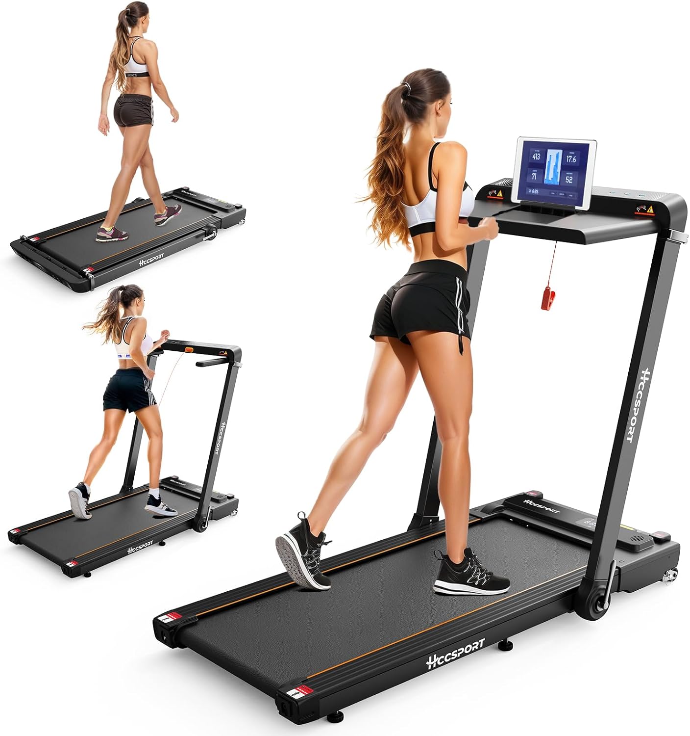 Hccsport Treadmill with Incline, 3 in 1 Under Desk Treadmill